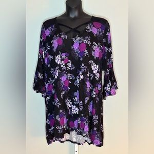 Torrid size 6 black/purple shirt with bell sleeves.